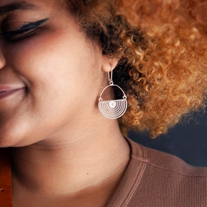 እርባን Silver Filigree Half-Circle Drop Earrings image 3