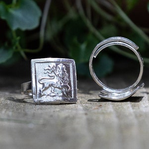 Handmade Lion of Judah Silver Ring with Adjustable Band | Moanbessa Ethiopian Silver Statement Ring | Unisex Lion of Judah Silver Ring