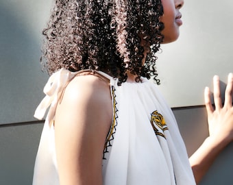 Handmade Ethiopian Cotton Dress: Sleeveless Embroidered Kaftan