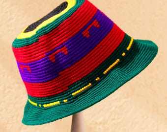 Green Crochet Hat | Ethiopian Konso Hat | Handwoven Sun Hat | Wide Brim Hat | Unisex Handwoven Beanie | Men Bucket Hat | African Cotton Hat
