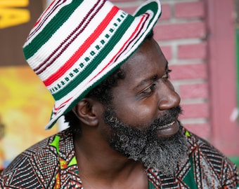 Green White Crochet Hat | Ethiopian Konso Wide Brim Hat | Red Burgundy Striped Sun Hat | Handmade Unisex Hat
