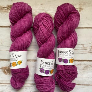 Naturally Dyed Polypay Wool Yarn - Non-Superwash, 100g, 4-Ply, 180yds- Rustic Hand-Dyed Farm Yarn, &quot;Fuchsia&quot;