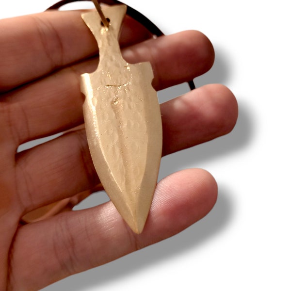 Bronze pendant arrowhead pendant, handmade with adjustable leather straps as a chain