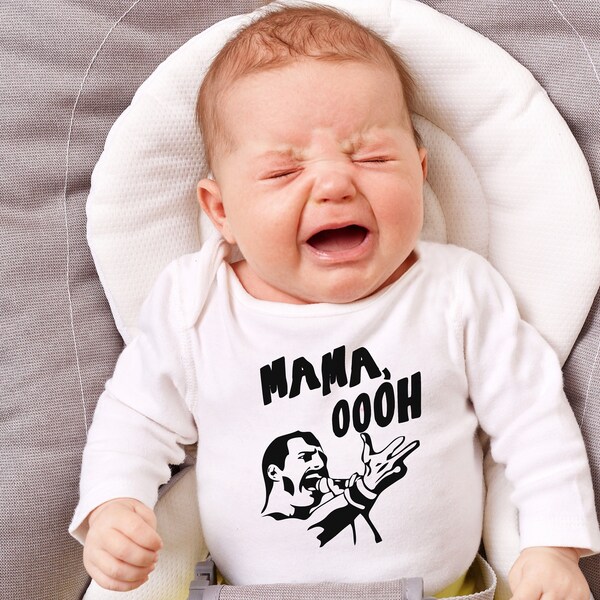 Queen Baby Bodysuit: Funny Rock Star Style newborn onesie, Humor Mom Toddler Outfit, Little Cutie Baby Shower Gift, Freddie Mercury Babywear