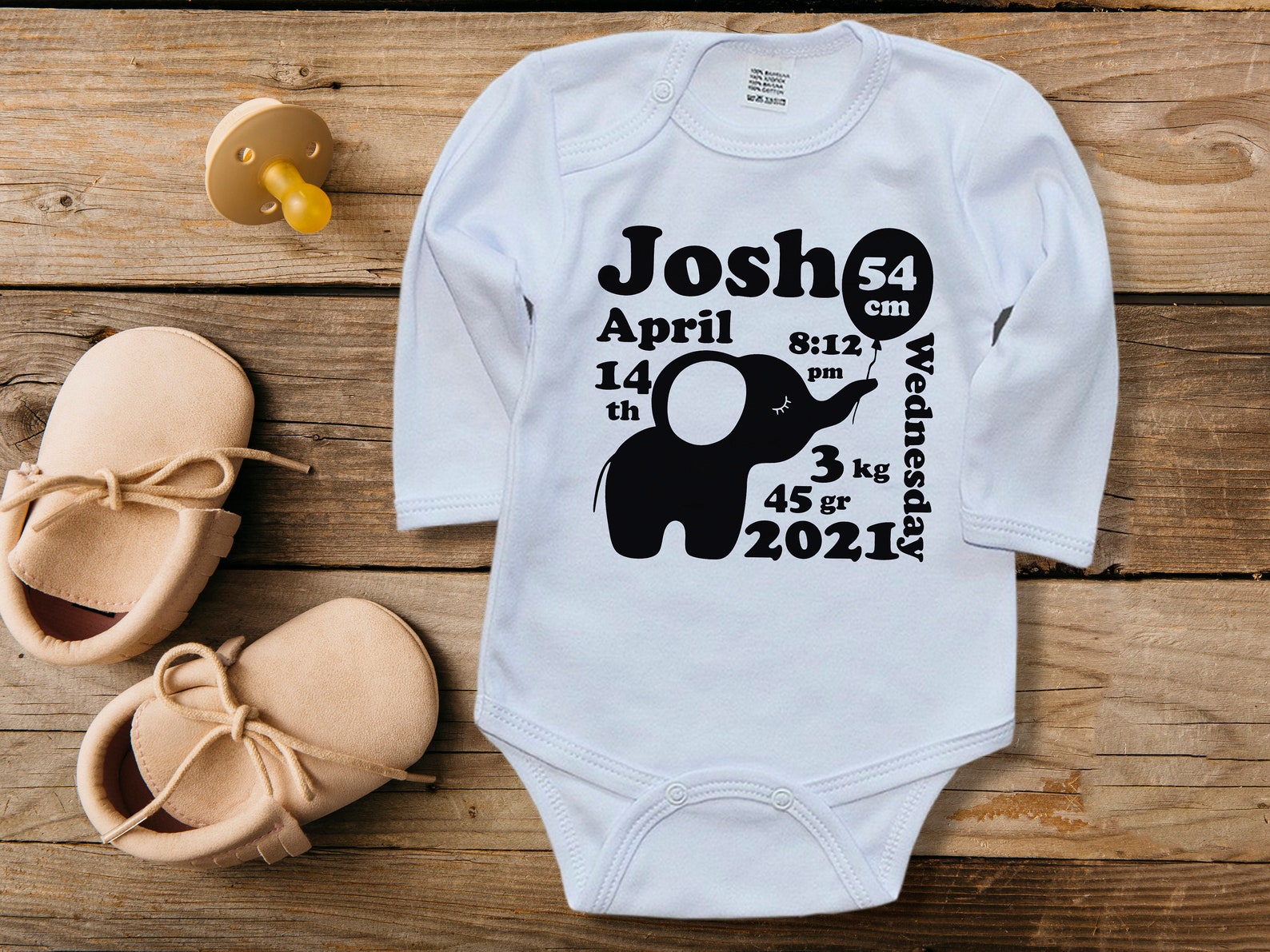 Personalized elephant baby onesie Birth announcement onesie Etsy