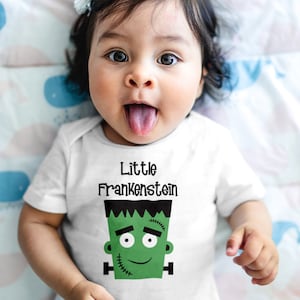 First Halloween Baby Bodysuit: Little Frankenstein Monster Onesie