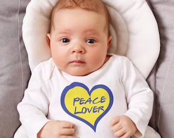 Peace Lover Baby Bodysuit, Ukraine Flag Toddler Onesie, Support Ukraine Baby Clothes, My Heart with Ukraine Baby Outfit