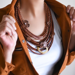 Leather Bib Necklace, Mother&#39;s Day Gift For Her, Statement Necklace, Modernist Jewelry, Avant Garde Jewelry, Chunky Bib Necklace
