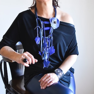 Leather Bib Necklace, Mother&#39;s Day Gift For Her, Statement Necklace, Modernist Jewelry, Artisan Necklace, Unique Gift, Sustainable Fashion