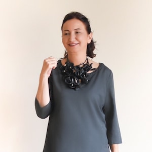 Handmade Leather Statement Necklace with Floral-Inspired Leather Accents, Bib Necklace Gift For Her, Avant Garde Chunky Bib Necklace
