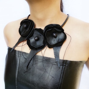 Leather Bib Necklace, Valentines Day Gift For Her, Statement Jewelry, Modernist Necklace, Mothers Day Gift, Avant Garde Necklace