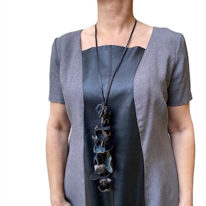 Leather Lariat Necklace, Unique Gift For Her, Artisian Necklace, Long Necklace, Avant Garde Jewelry, Upcycled Jewelry, Festival Jewelry