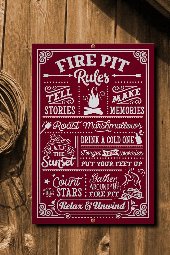Fire Pit Rules Enjoy the Outdoors Signparking Sign Dye Etsy