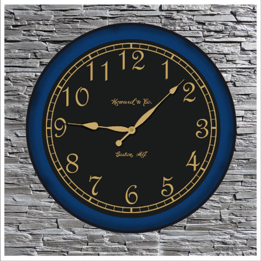 Antique Gold Clock Dial Black Center BLUE Ring Wall Clock 18 Etsy