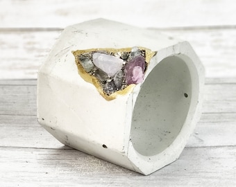 concrete air plant vessel amethyst pyrite succulent planter cement geode air plant holder concrete geode