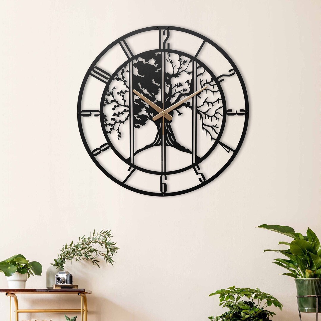 Tree Clock Metal Tree Wall Clock Unique Four Season Wall Etsy