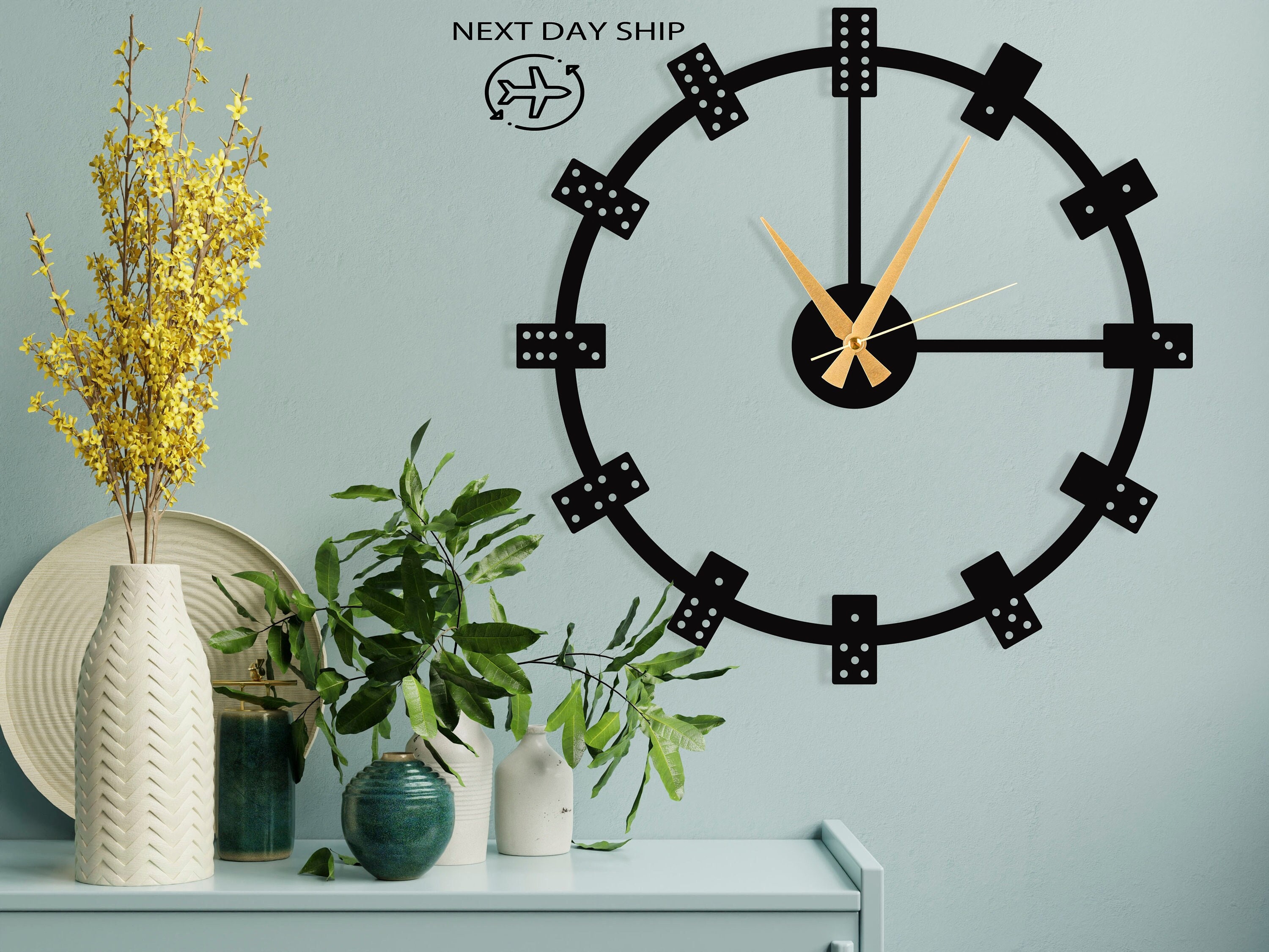 Horloge Murale Domino, Horloge à Grands Nombres Latins, en Métal Surdimensionnée, Nouveau Cadeau La 