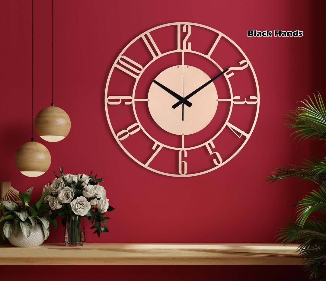 Soft Copper Wall Clock, Large Metal Wall Clock, Decorative Clock