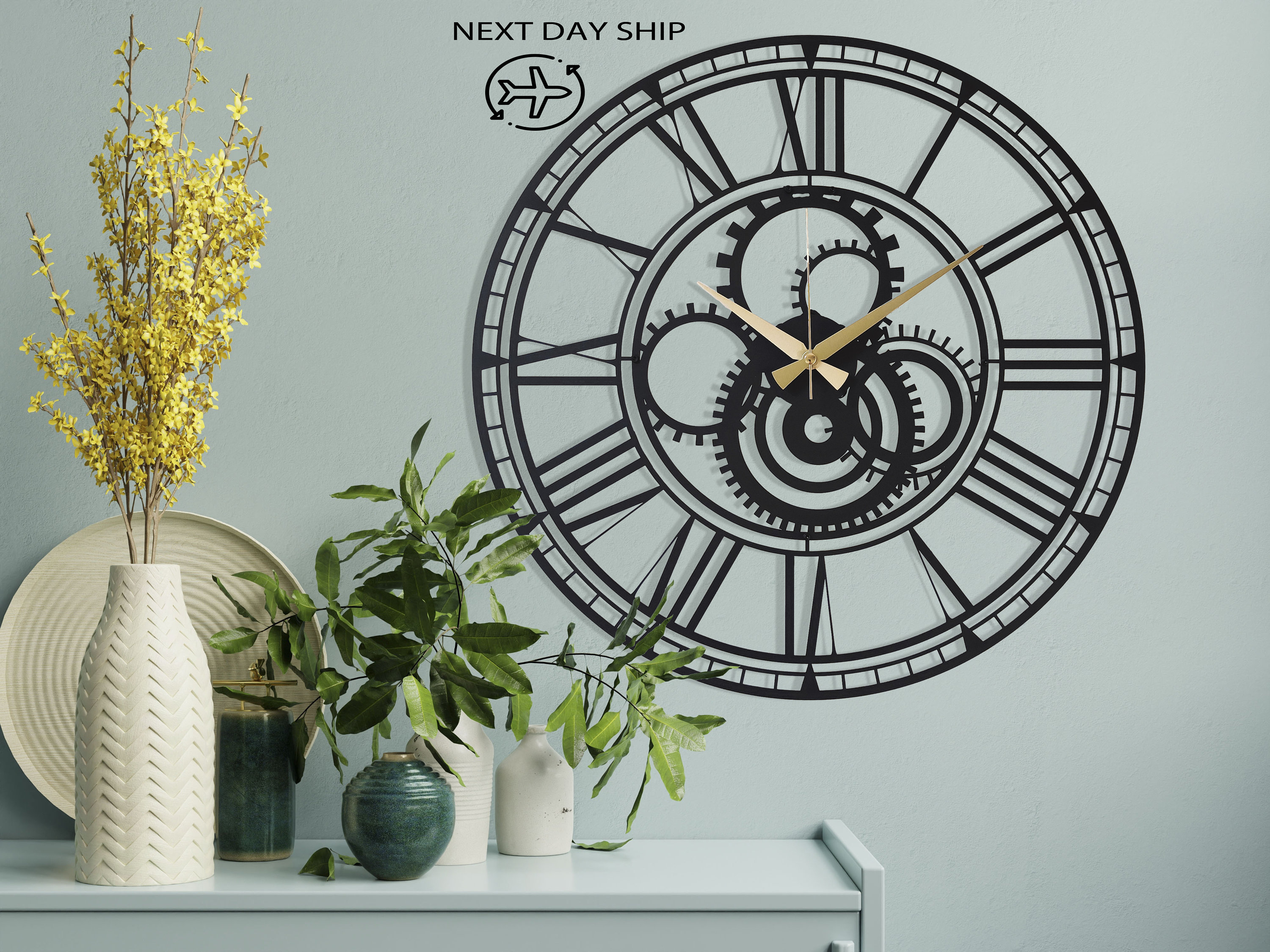 Modern Large Silent Metal Wall Clock/Unique Black Oversized Etsy