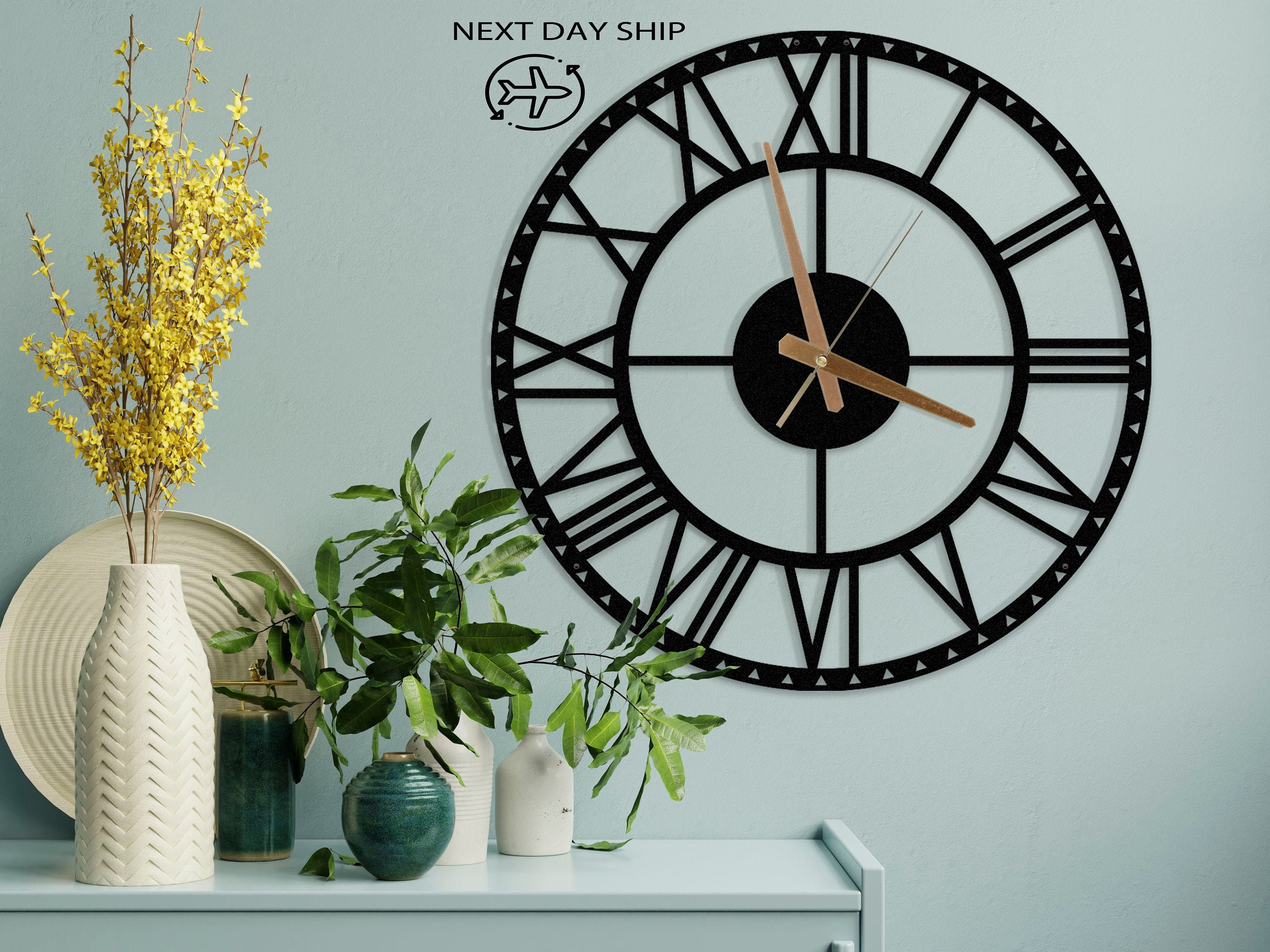 Horloge Murale Surdimensionnée Moderne Noire, Horloge Silencieuse Unique, Grandes Horloges Modernes 