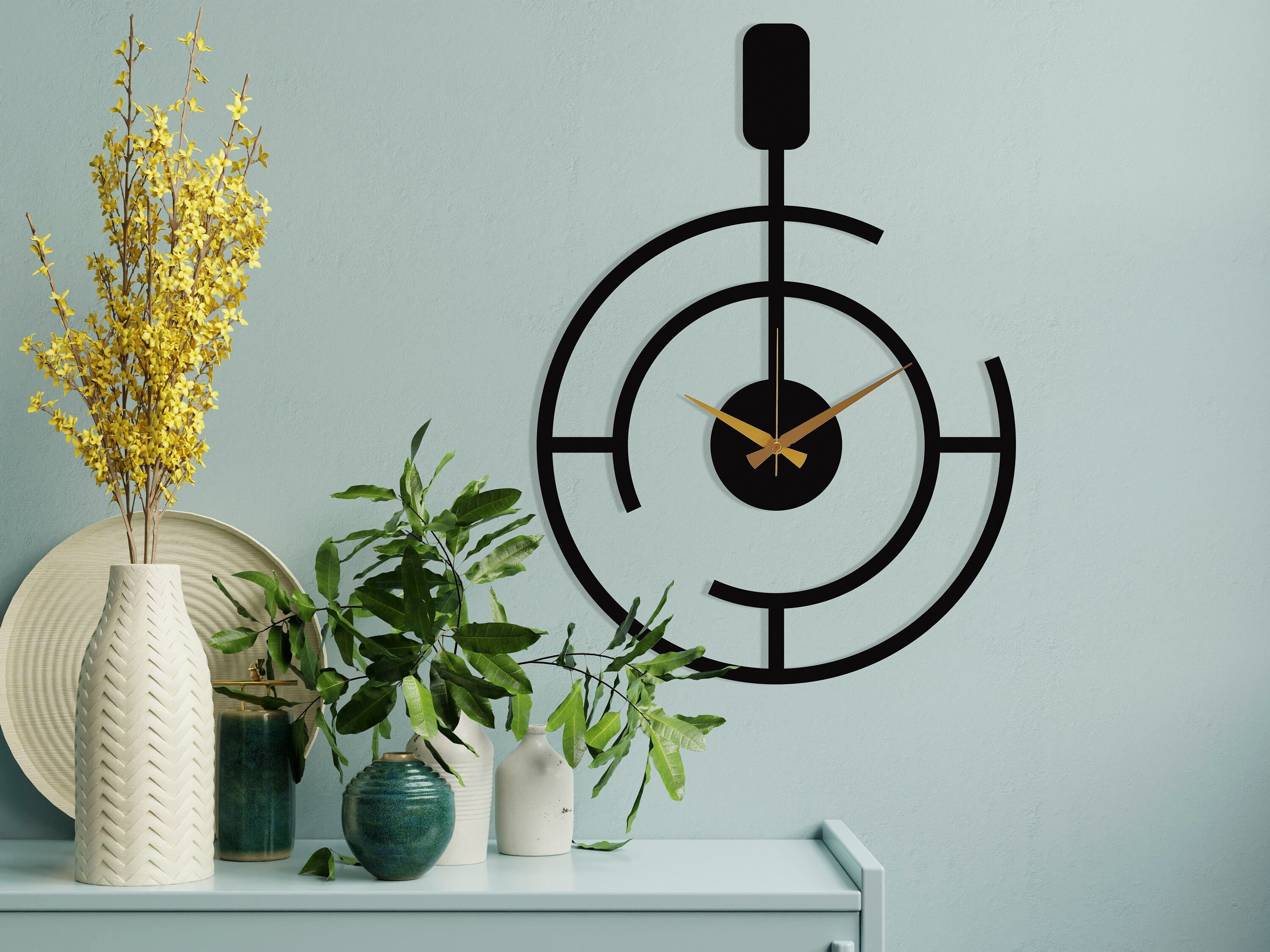 Horloge Murale Surdimensionnée Noire Minimaliste, Horloge Silencieuse Unique, Grandes Horloges Moder