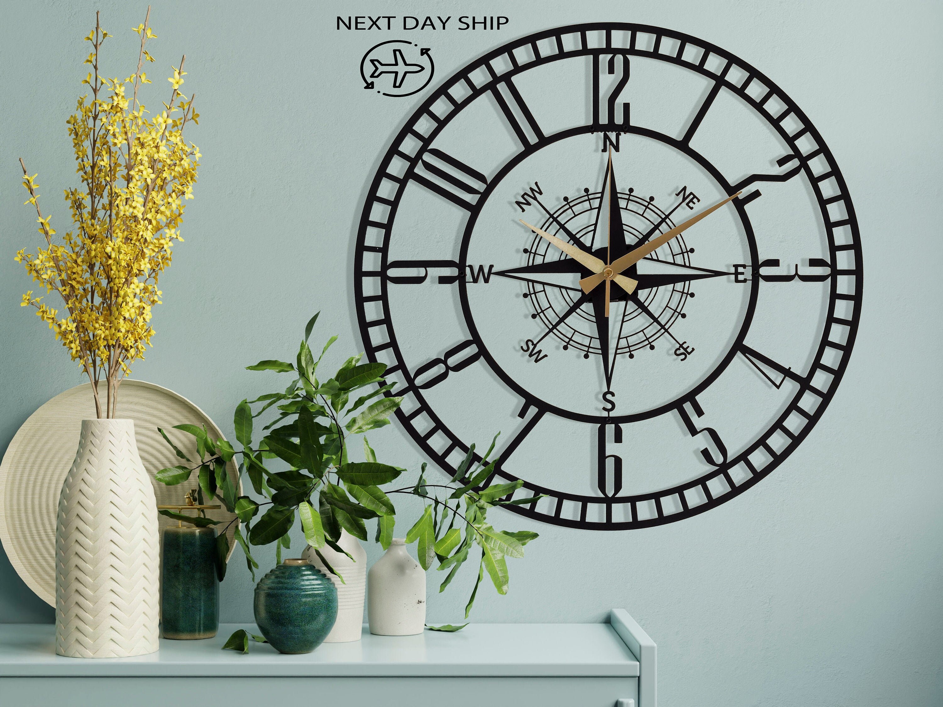 Designer de Salon Silent Wall Art Clock/Cadeau Pour Thanksgiving Noël Unigue Oversized Black Farmhou
