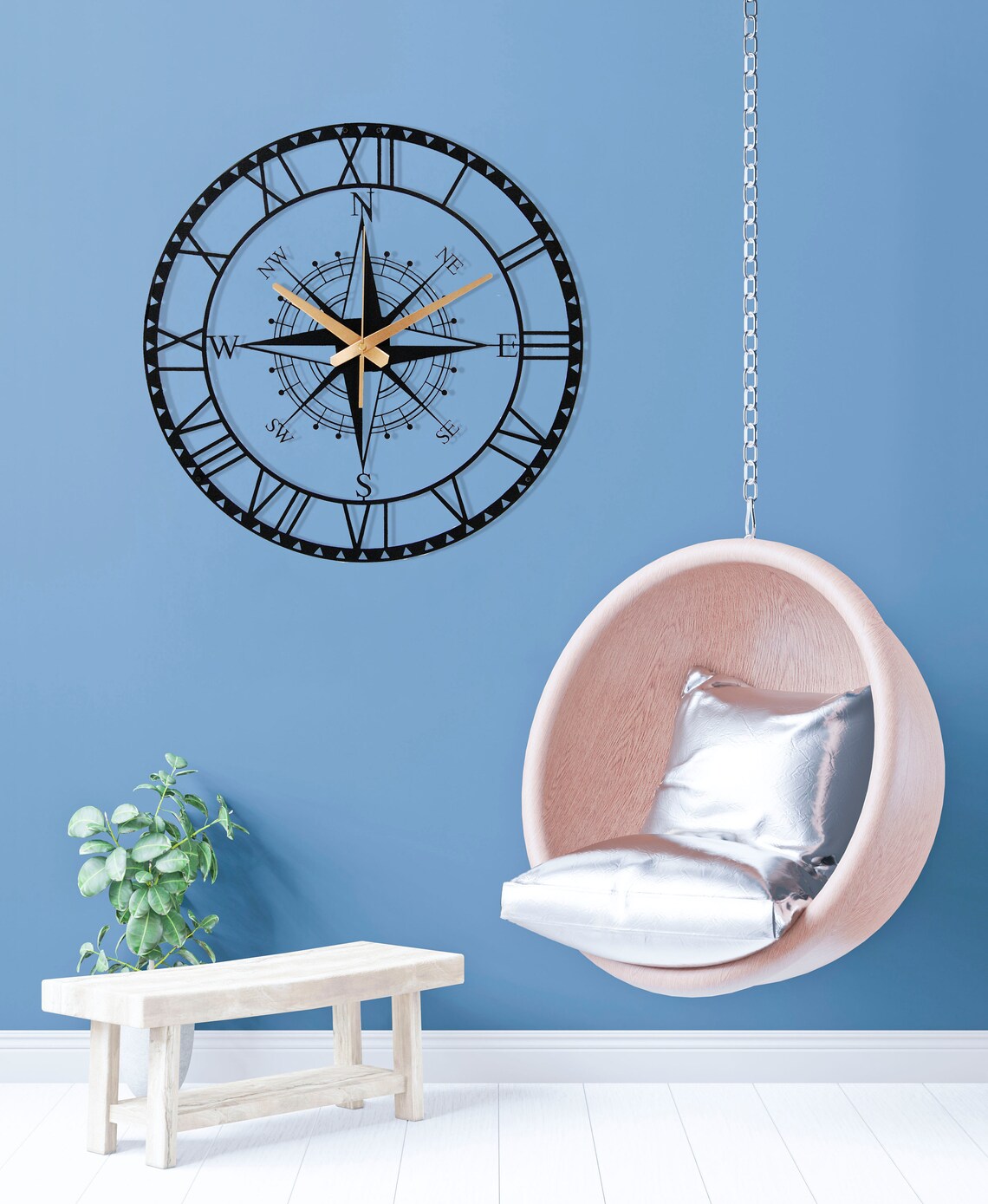 Wall Clock Compass Design Metal Wall Clock New Home Gift Etsy