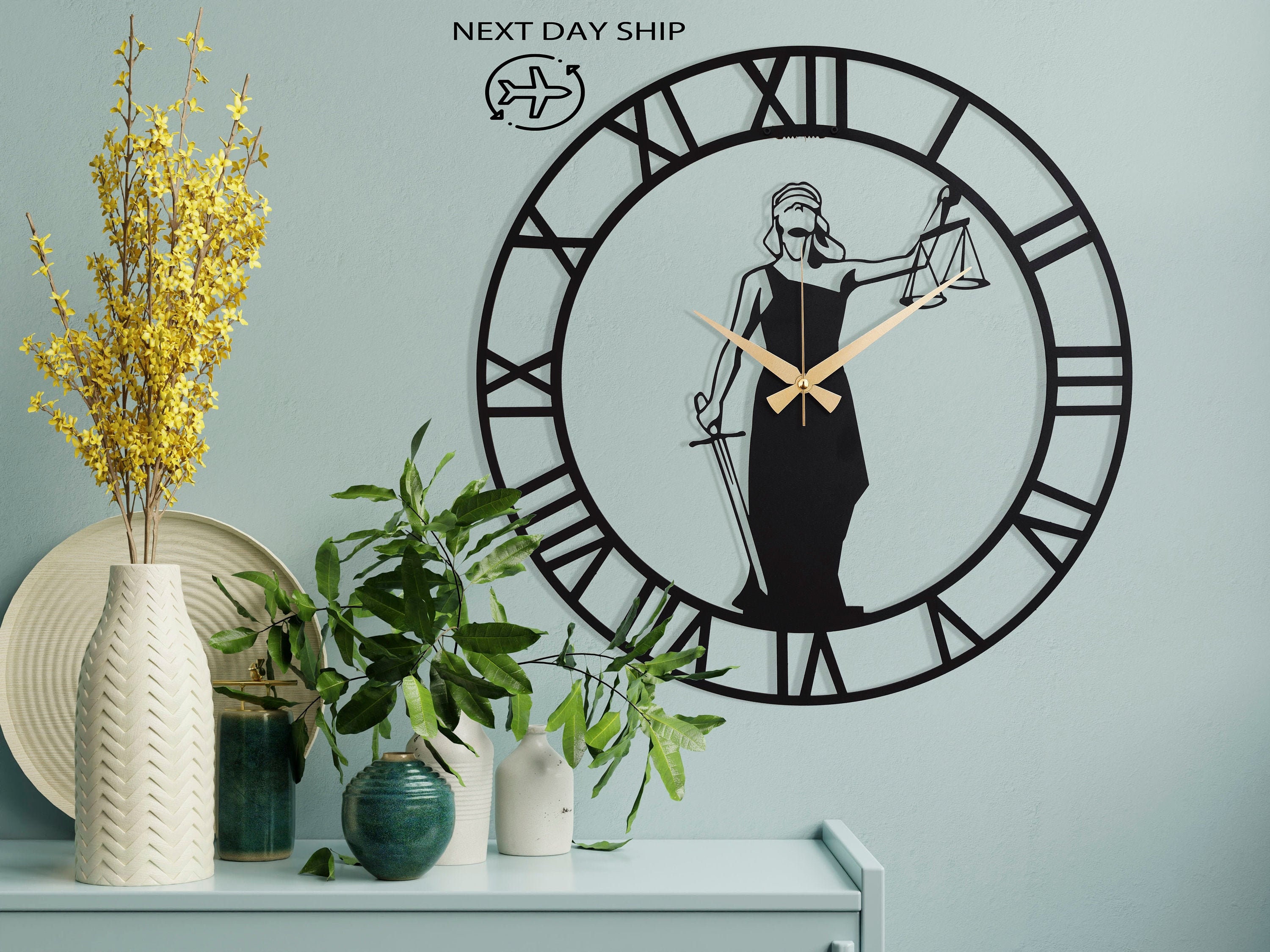 Horloge Murale, Justice Design Metal Wall Clock, New Home Gift, Grande Horloge Silencieuse, Murale B