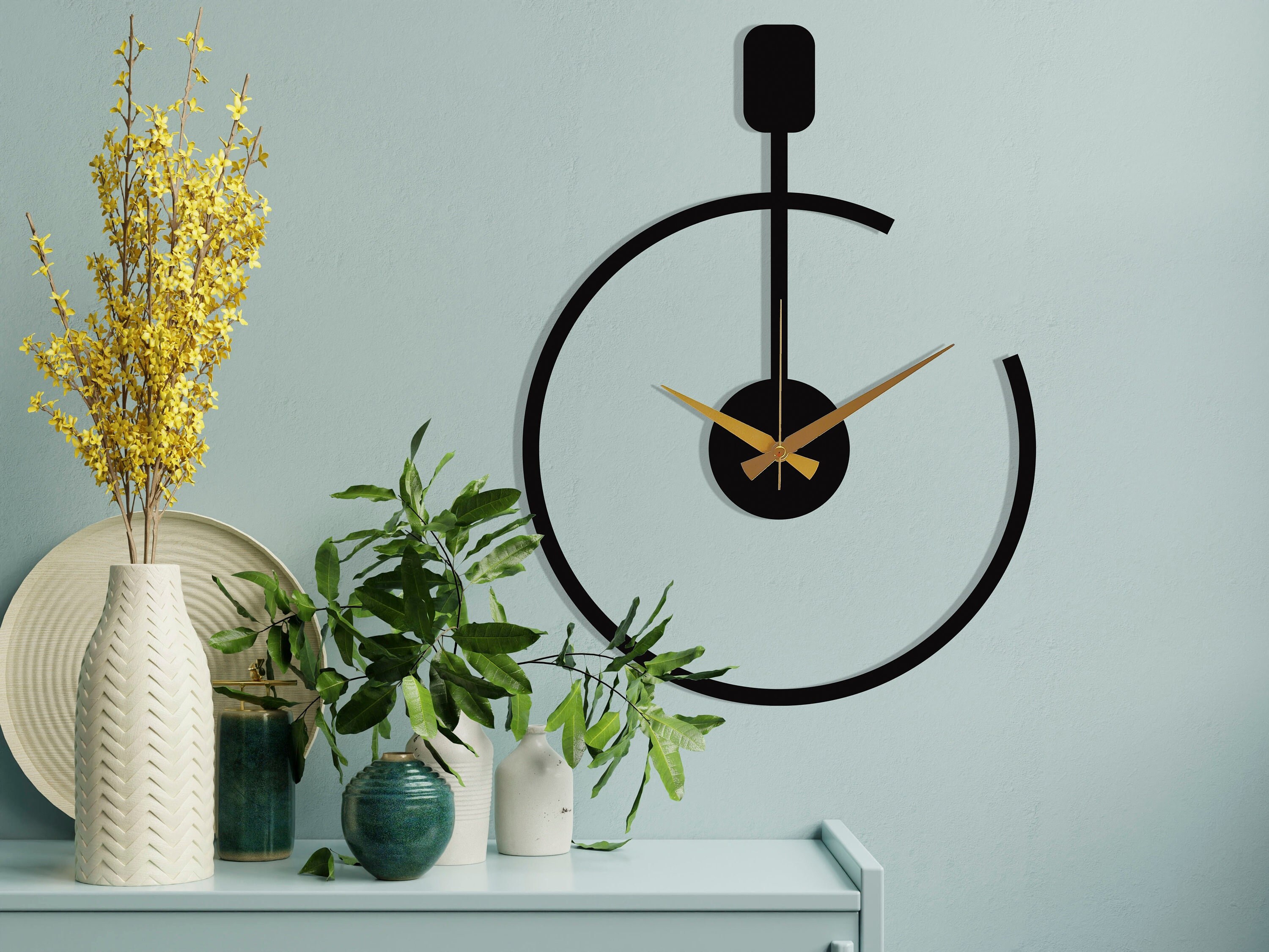 Horloge Murale Surdimensionnée Noire Minimaliste, Horloge Silencieuse Unique, Grandes Horloges Moder