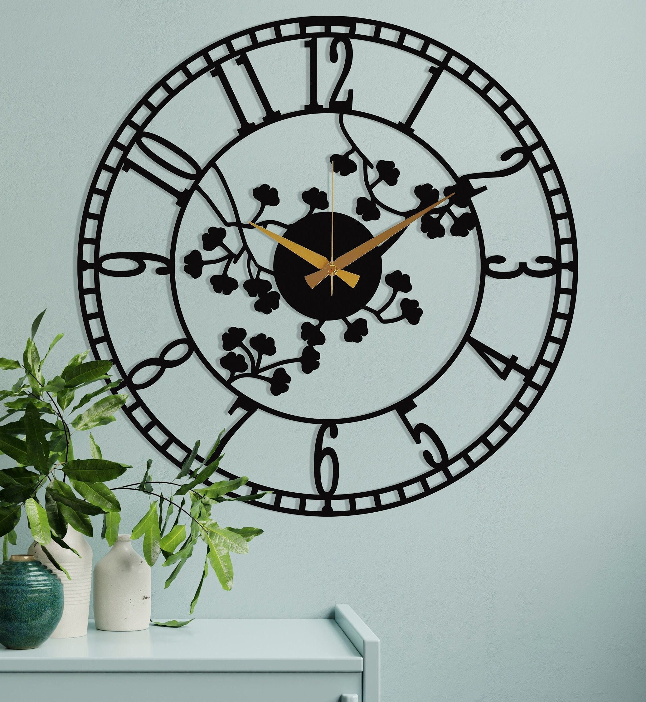 Designer de Salon Silent Wall Art Clock/Cadeau Pour Thanksgiving Noël Unigue Oversized Black Farmhou