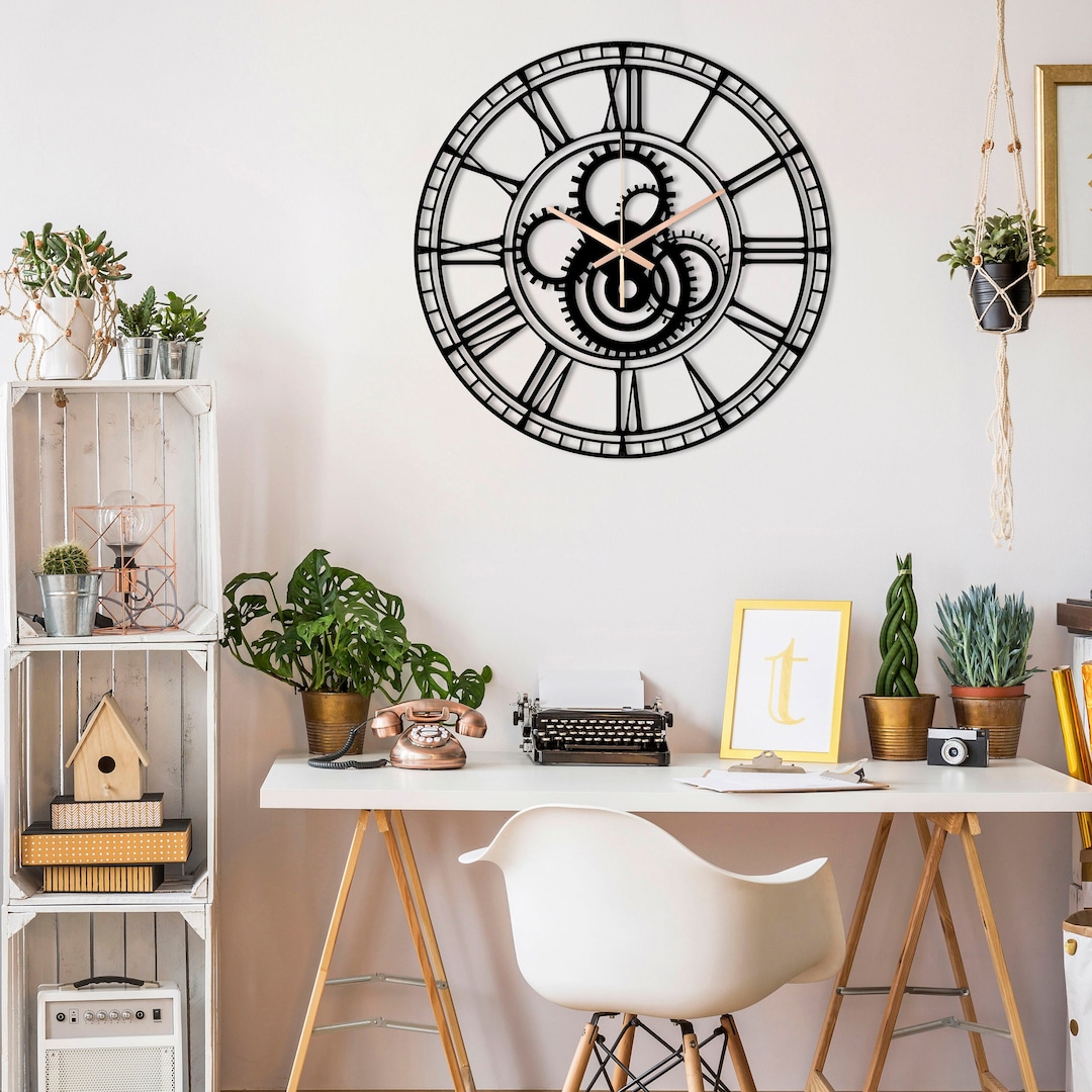 Gear Wall Clock, Metal Wall Clock, Large Office Wall Clock, Oversized