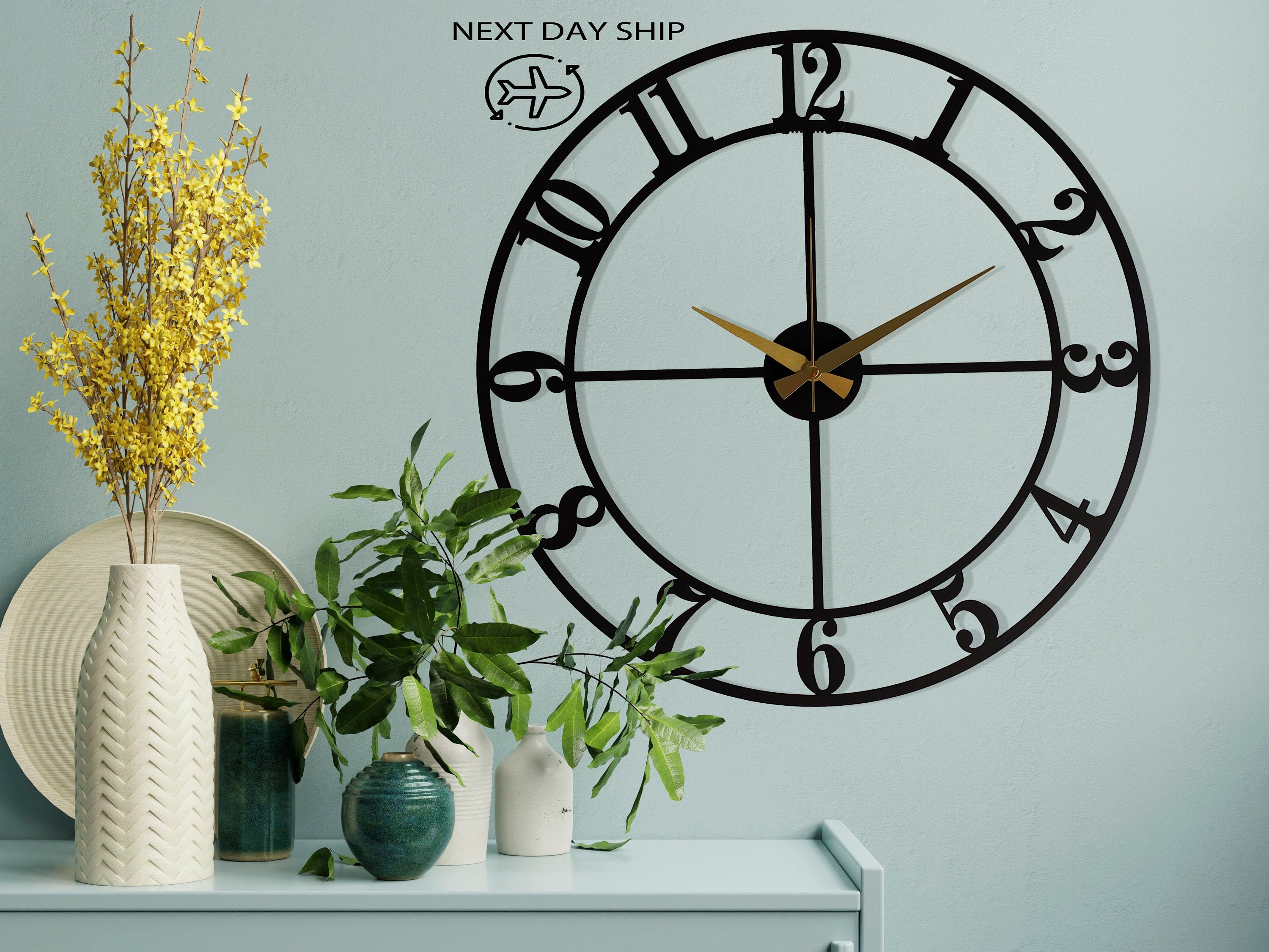 Horloge Murale Surdimensionnée Moderne Noire, Horloge Silencieuse Unique, Grandes Horloges Modernes 