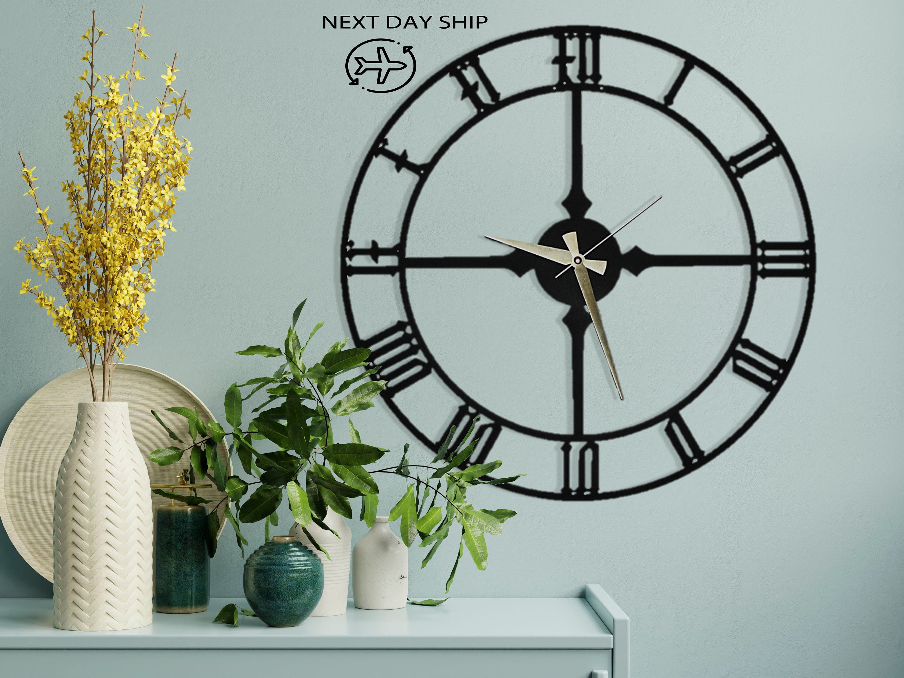 Horloge Murale Surdimensionnée Noire Moderne, Horloge Silencieuse Unique, Grandes Horloges Modernes 