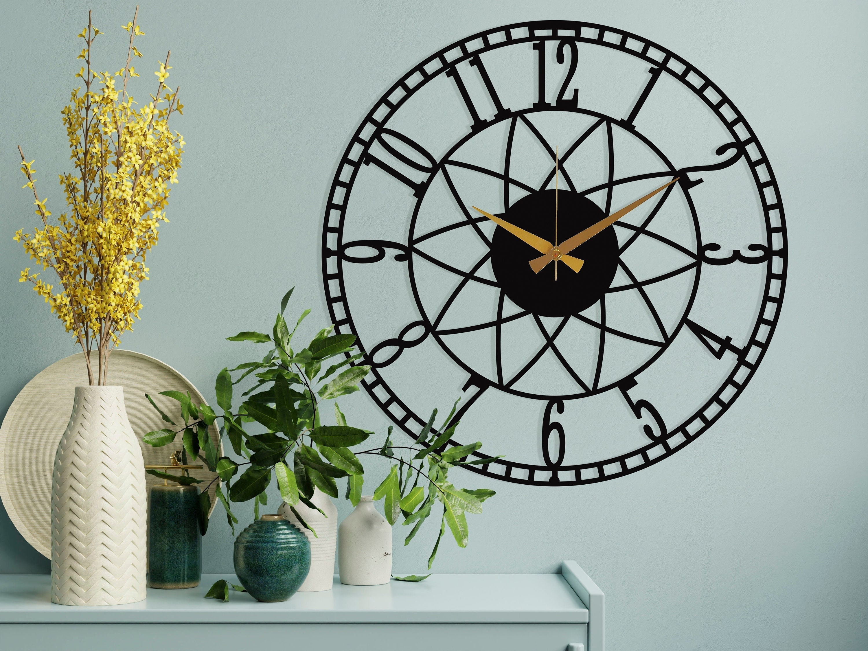 Horloge Murale Surdimensionnée Noire Moderne, Horloge Silencieuse Unique, Grandes Horloges Modernes 