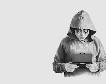 Surreal Pen Drawing of Boy Gamer Art Print: Cross-Hatching