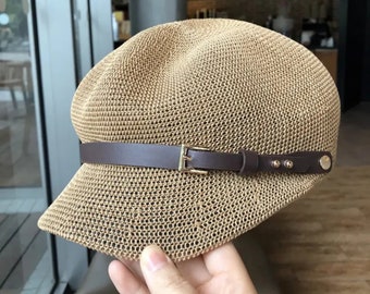 Chapeau octogonal. Casquette en paille pour femme. Bonnet d'été fin. Casquette Gavroche. Casquette de peintre. Béret tricoté en corde réglable. Chapeau de plage respirant en maille.