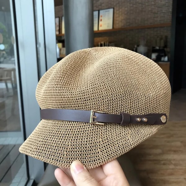 Octagonal Cap. Straw Cap for Women. Thin Summer Cap. Newsboy Cap. Painter Cap. Adjustable Rope Knitted Beret. Mesh Breathable Beach Hat.