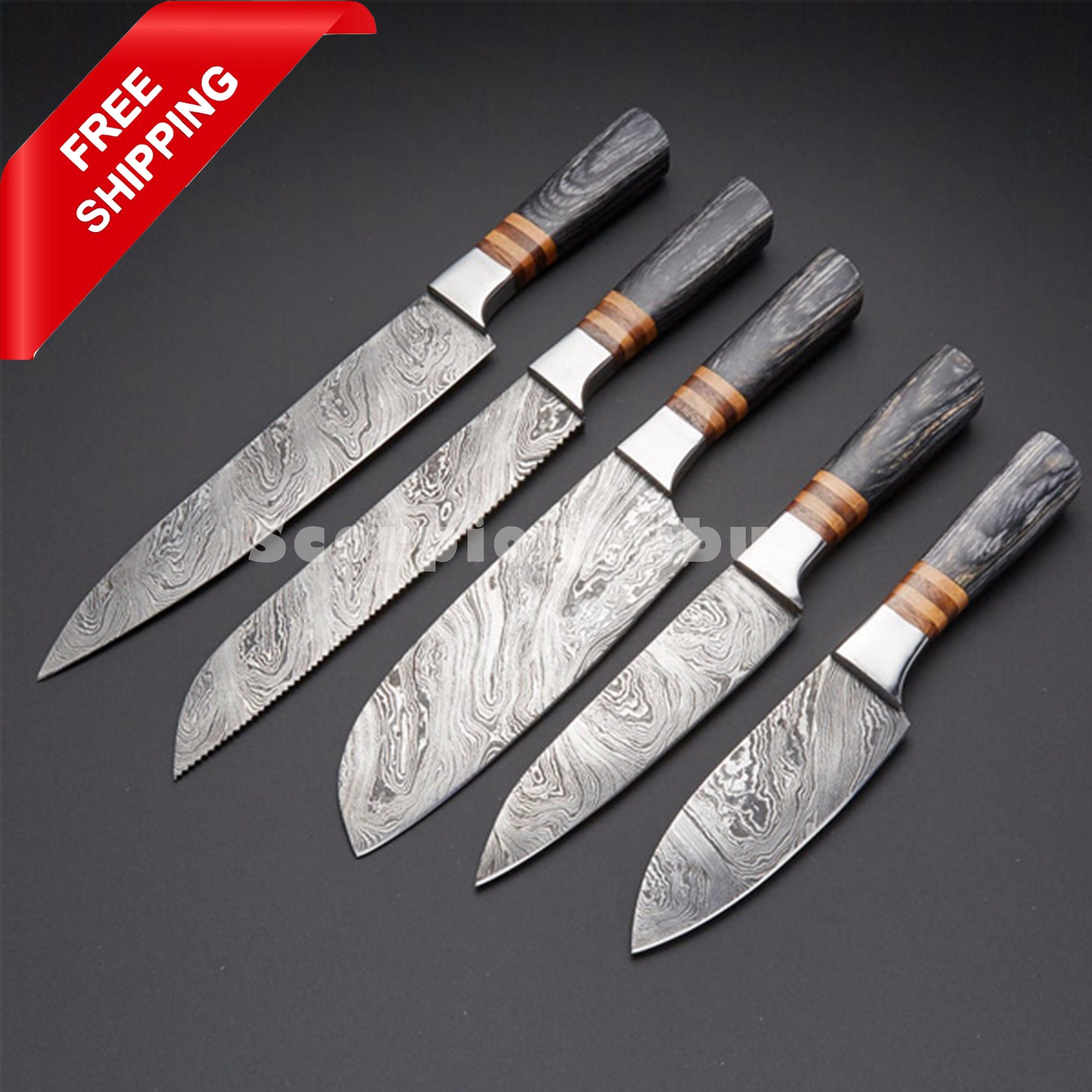 3pc Set Damascus Chef Knives W/ Stabilized Wood Handle Burl Unique Chef  Knife Best Kitchen Knife, Chef Gift, Gift for Him 