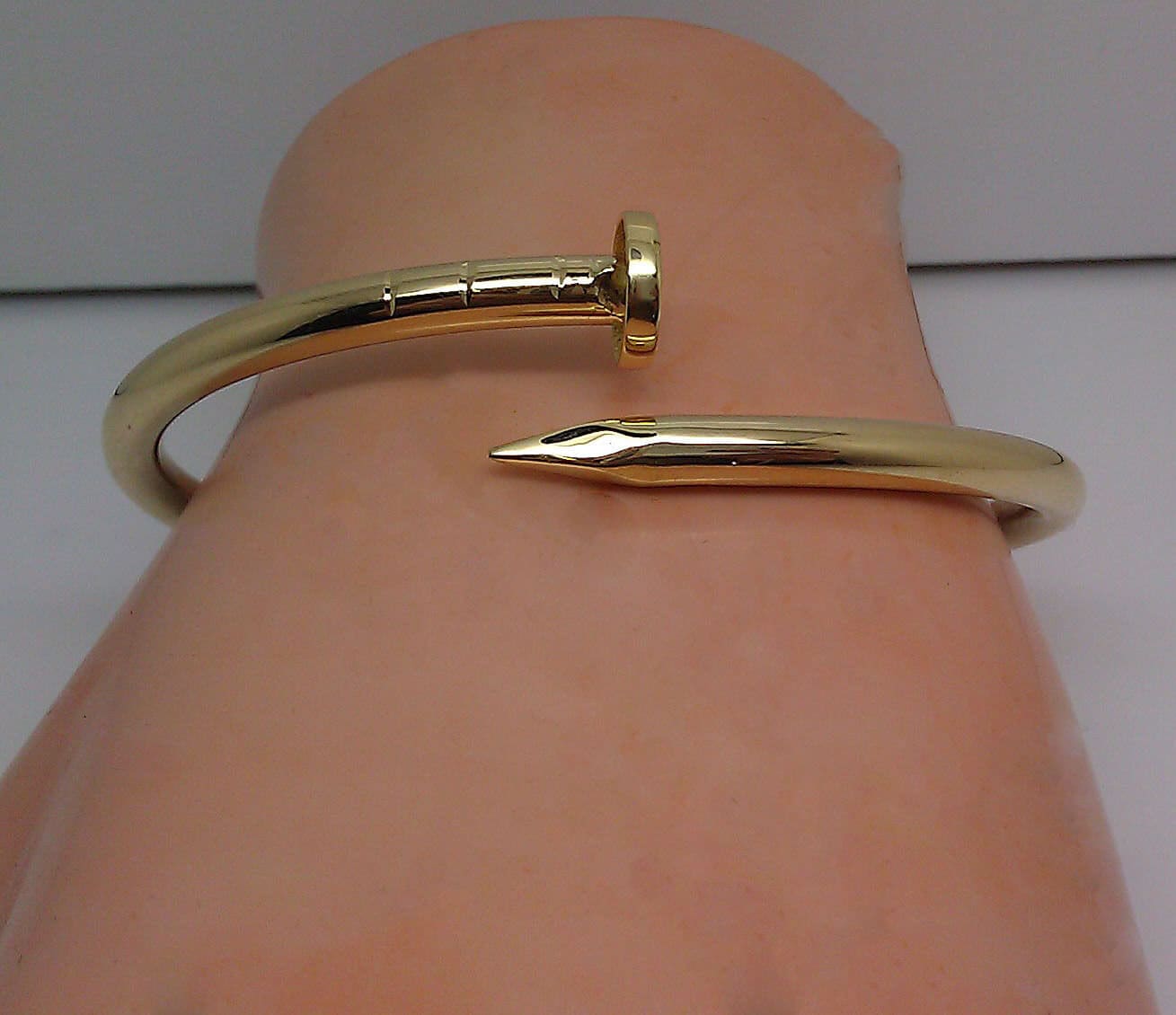 Genuine 18K Yellow Gold Nail Bangle Bracelet For Men Women Etsy