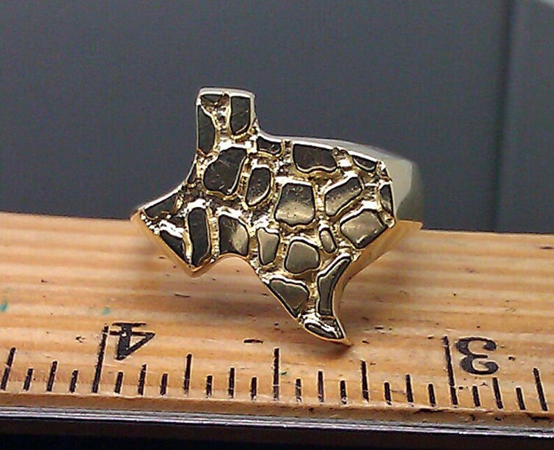 Solid 10K Yellow Gold Texas Ring Nugget Ring Mens Band Casual Etsy