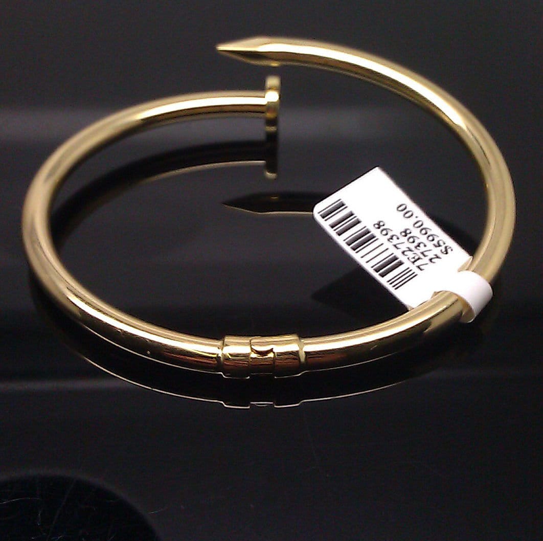 Genuine 18K Yellow Gold Nail Bangle Bracelet For Men Women Etsy