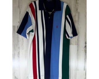 Nautica Pique Polo Shirt XL (Large) Vintage 90s Vertical Colorblock Stripes READ