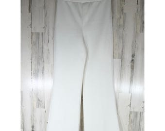 JCPenney Vintage broek 14 (32 x 32) witte geribbelde zeer hoge taille wijd uitlopende pijpen 70's 80'