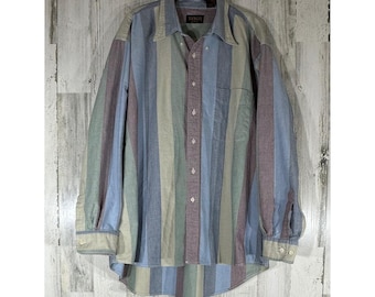 Tango by Max Raab Button Up Shirt XXL Multi Color Vertical Stripe Cotton Vintage
