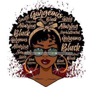 Afro femme vie citations reine magnifique afro-américaine mélanine Popping Black Girl magique Afro JPG PNG Clipart Cricut Silhouette coupe coupe