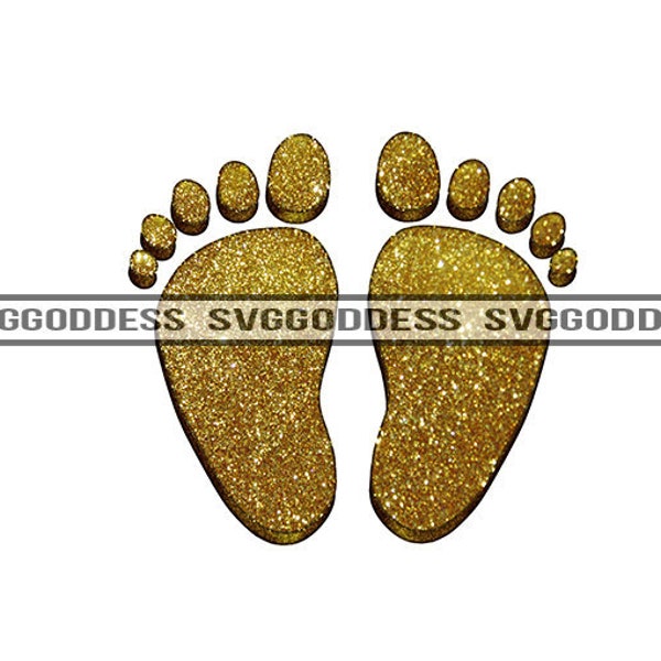 Gold Baby Feet Foot Prints Newborn Glitter Close Up Skin Tiny Human Toes Ball Heel Arch JPG PNG Design Clipart Cricut Silhouette Cut Cutting