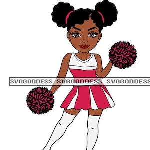 Afro Girl Cheerleader Pink White Uniform White Long Socks Pom - Etsy