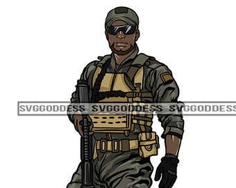 Afro Black Man Militare Camouflage Guns Soldier Army Force Warrior Occupazione Forte Virile JPG PNG Clipart Cricut Silhouette Cut Taglio