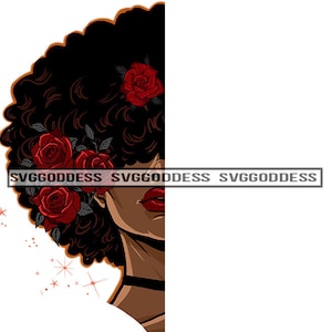 Afro Woman Halbgesicht Göttin Melanin Afro Afro Frisur Afro American Melanin Nubia Schwarz Frau JPG PNG Designs Cricut Silhouette Cut Cutting
