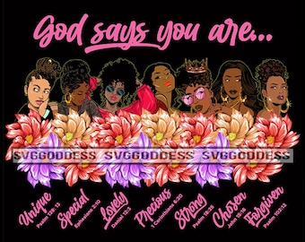 Dio dice che sei Afro Melanin Quotes Urban Hipster Girl Diva Black Women Power Nubian SVG JPG PNG Clipart Cricut Silhouette Taglio Taglio